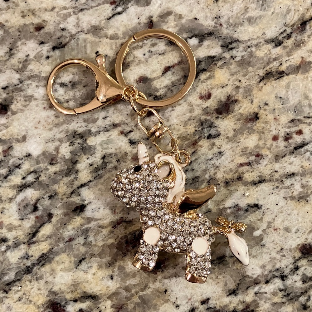 Gold Rhinestone Winged Unicorn Keychain Charm Sparkly Crystal Horse Bag Clip New